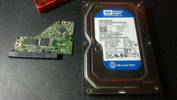 Front of hard drive and hard drive mainboard