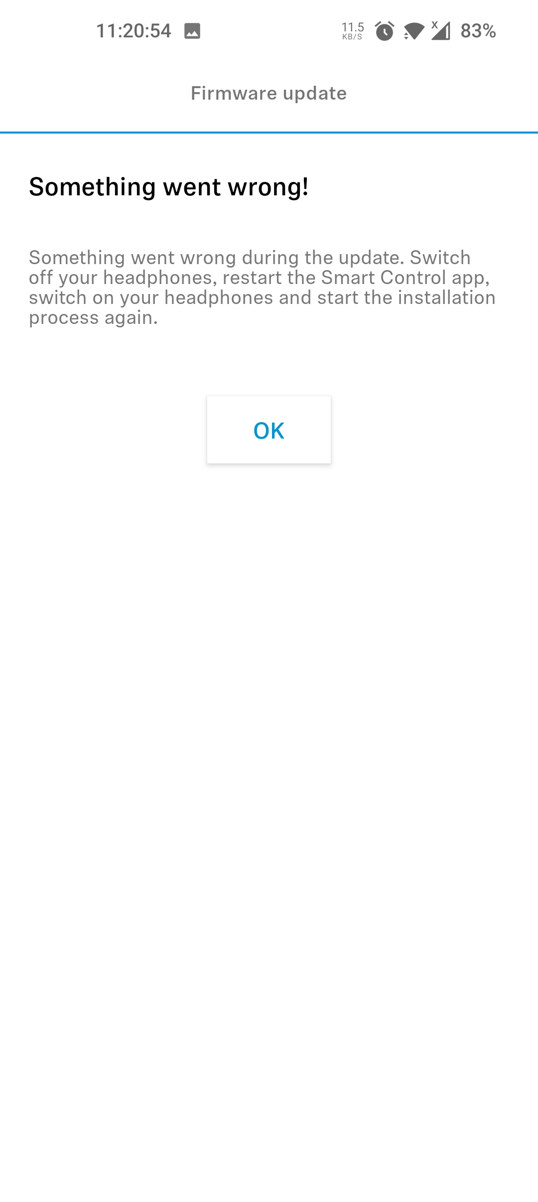 Sennheiser Smart Control App something went wrong page while updating Sennheiser 350BT Headphones