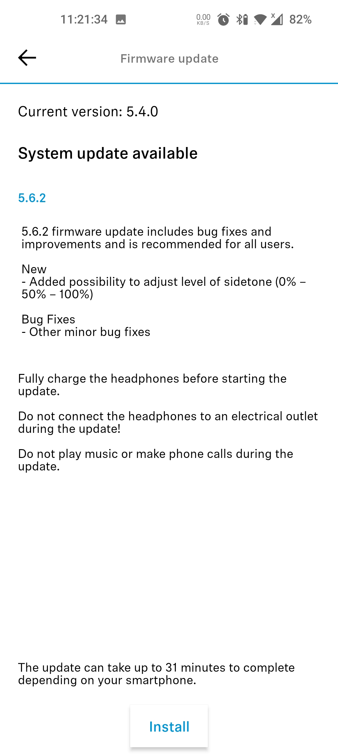 Sennheiser Smart Control App update available 5.6.2 sidetone