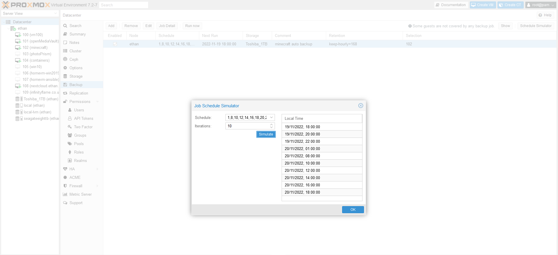 Proxmox backup job schedule simulator