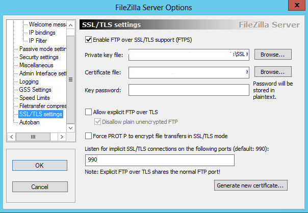 FileZilla SSL/TLS