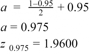 calculating z value of 95 percent probability for a confidence interval