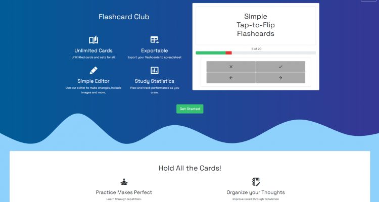 Flashcard Club's V0.0.3 Homepage