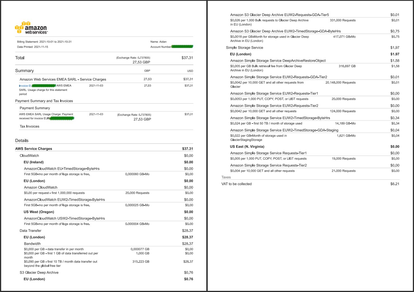 AWS S3 315GB Bill for £27.53