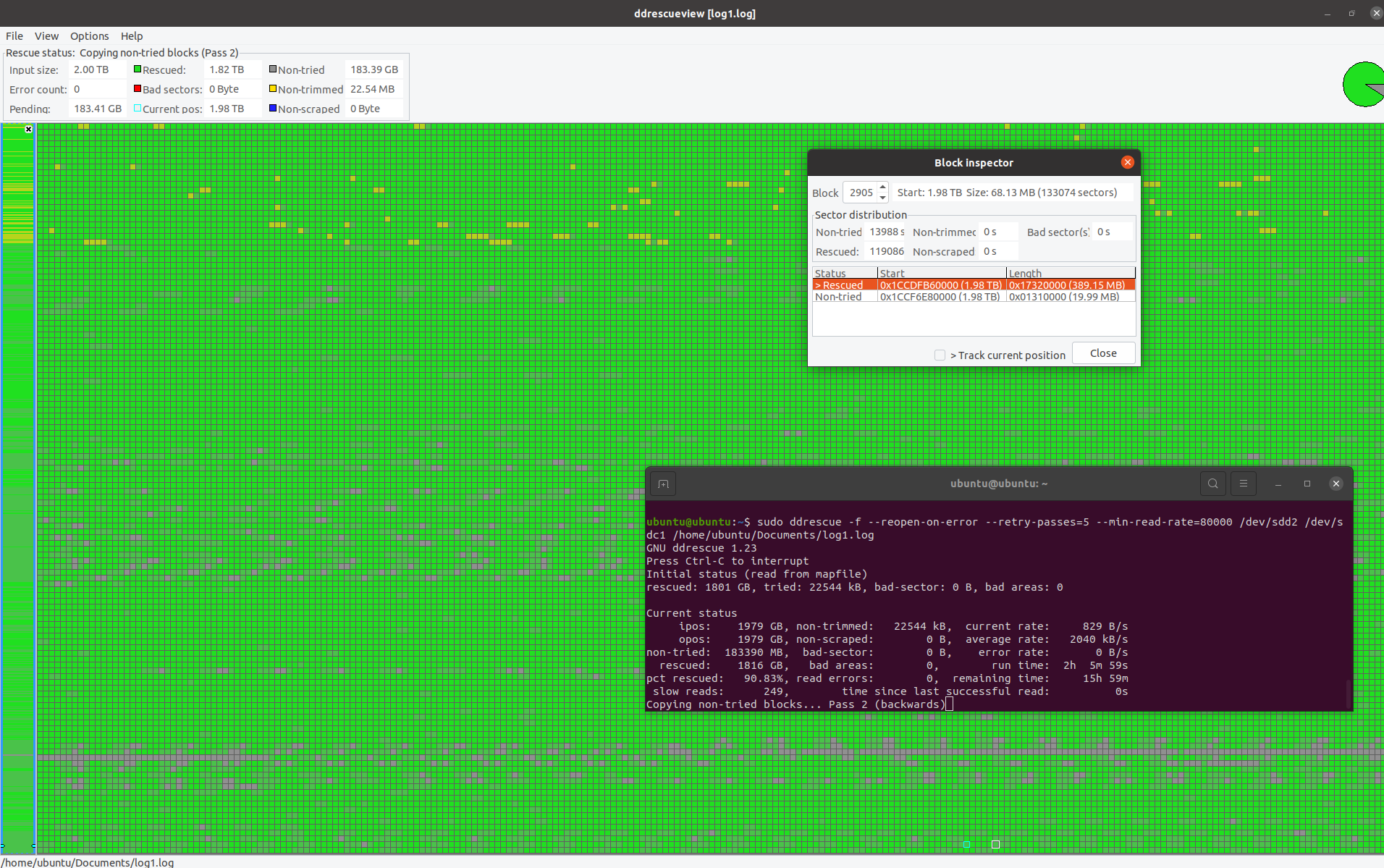 ddrescue complete with 90% recovery rate, 60 days remaining.