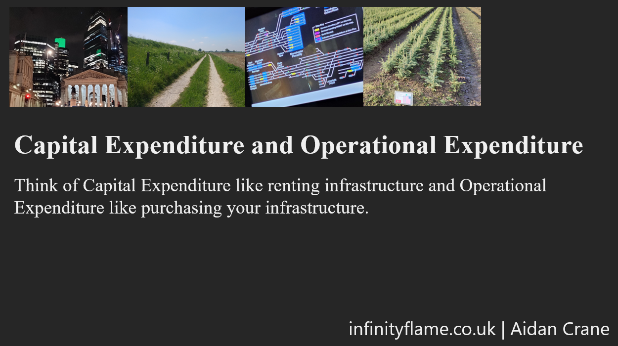 A presentation slide with different expenses at both spectrums, heavy capital investment and operational investments.