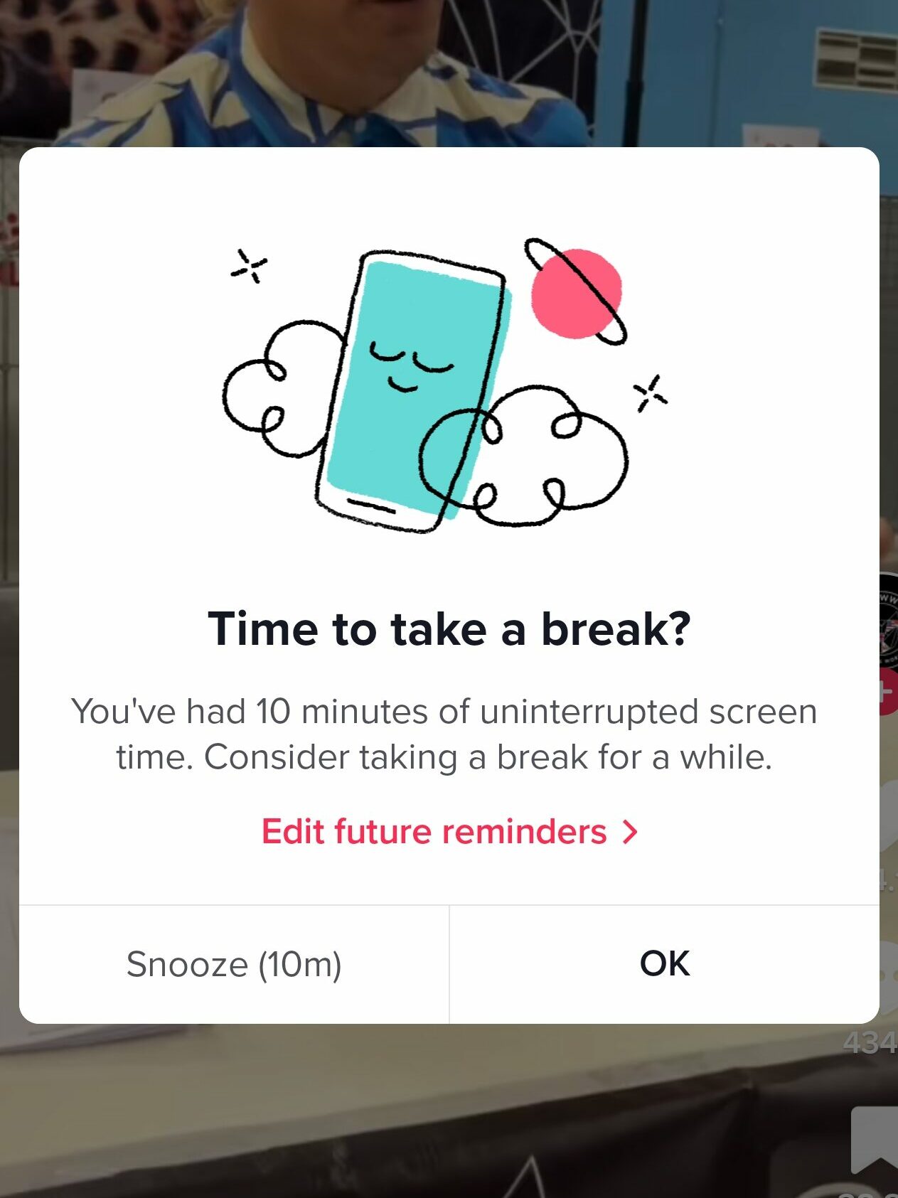 Digital Wellbeing TikTok time to take a break pop-up
